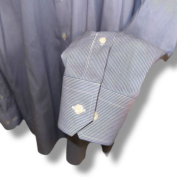 Eton Contemporary Blue Bengal Striped Twill Semi Spread Dress Shirt XL 17 - Picture 6 of 9